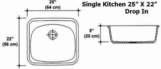25" X 22" Single Bowl Drop-In Kitchen Sink Mold