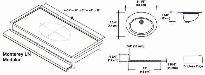 19" Monterey LN Style Cultured Marble Modular (Speed) Mold. Comes in various Lengths.