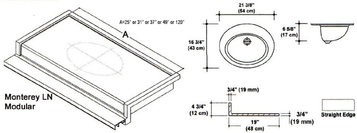 19" Monterey LN Style Cultured Marble Modular (Speed) Mold. Comes in various Lengths.