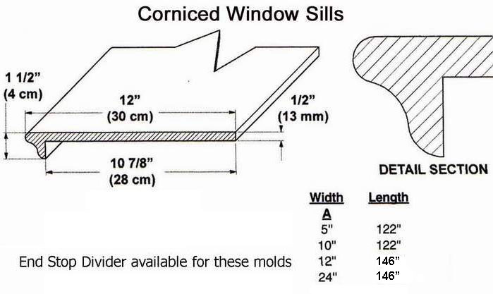 Corniced Window Sills With 7 sizes available. End Stop Divider also available