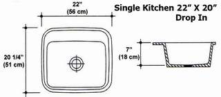 22" X 20" Single Bowl Kitchen Sink Mold