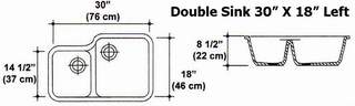 30" X 18" Left Double Bowl Kitchen Sink Mold