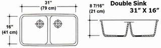 31" X 16" Double Bowl Kitchen Sink Mold