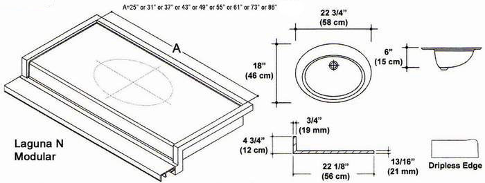 22" Laguna N Style Cultured Marble Modular (Speed) Mold. Comes in various Lengths.