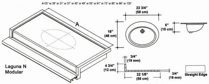22" Laguna N Style Cultured Marble Modular (Speed) Mold. Comes in various Lengths.
