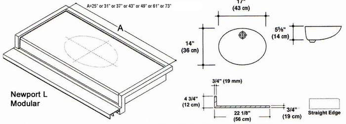 22" Newport L Style Cultured Marble Modular (Speed) Mold. Comes in various Lengths.