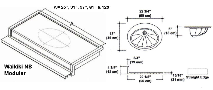 22" Waikiki NS Style Cultured Marble Modular (Speed) Mold. Comes in various Lengths.